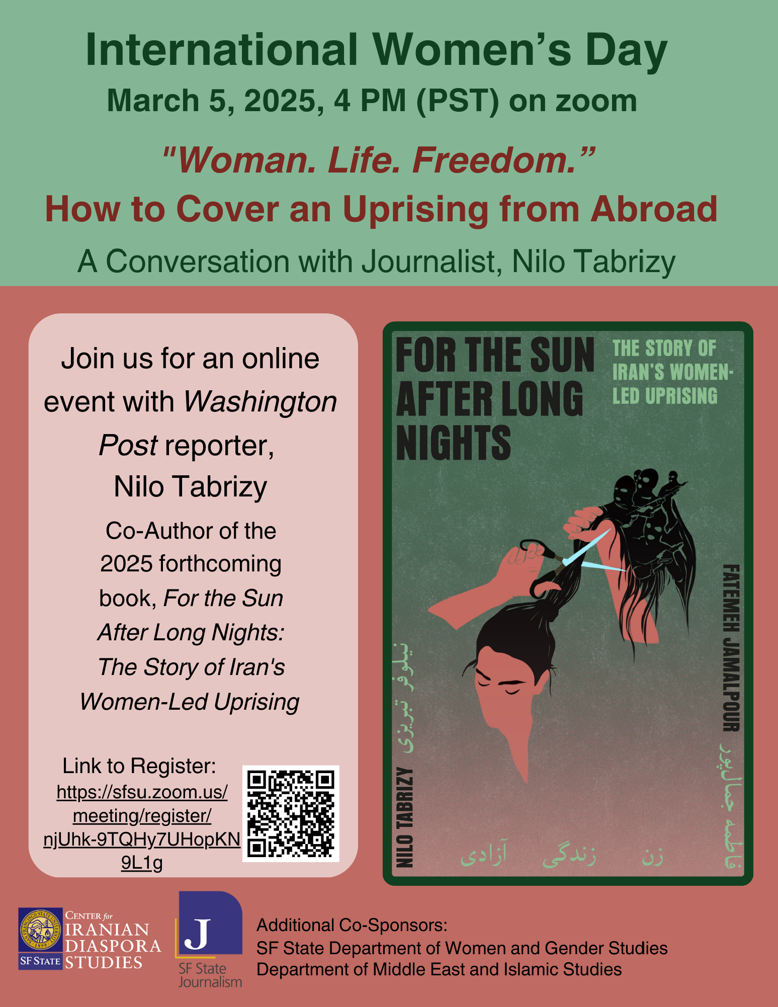 How to Cover an Uprising from Abroad conversation with Nilo Tabrizy flyer