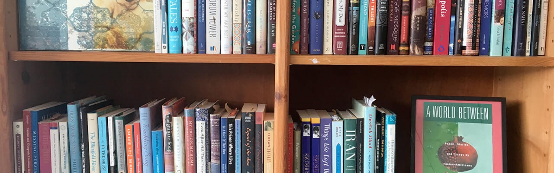 Bookshelf with books and artwork
