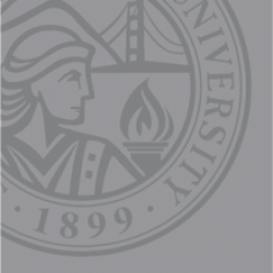 Partially cropped SF State shield logo in grayscale