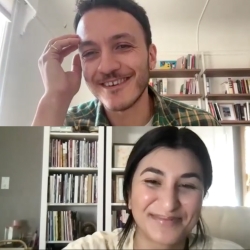 Armen Davoudian and Saba Keramati smiling on Zoom